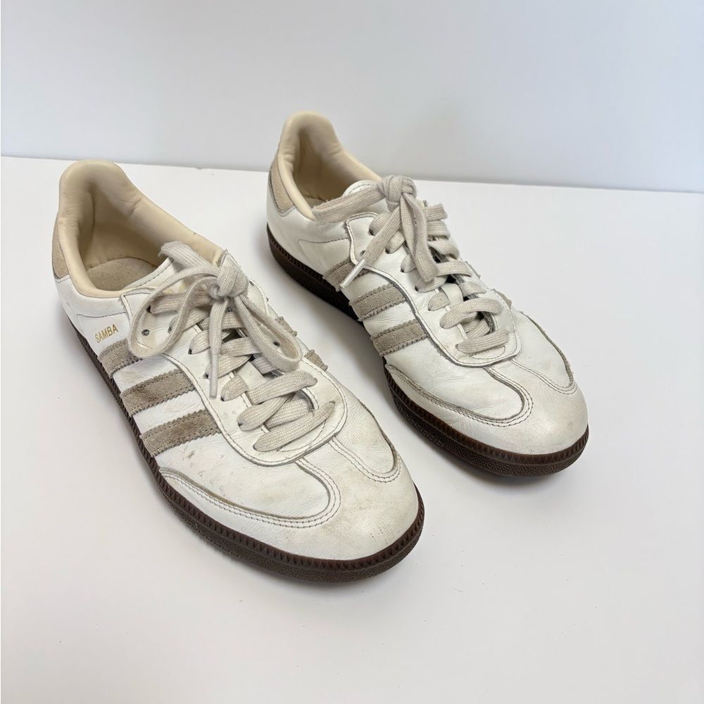 adidas Samba Leather White Brown Lace Up Rubber Outsole Womans Athletic Shoes8.5 - Picture 2 of 9